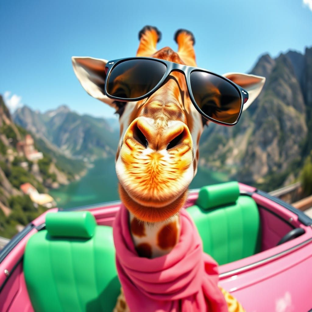 Giraffe Cruises Italian Mountains in Dreamy Convertible