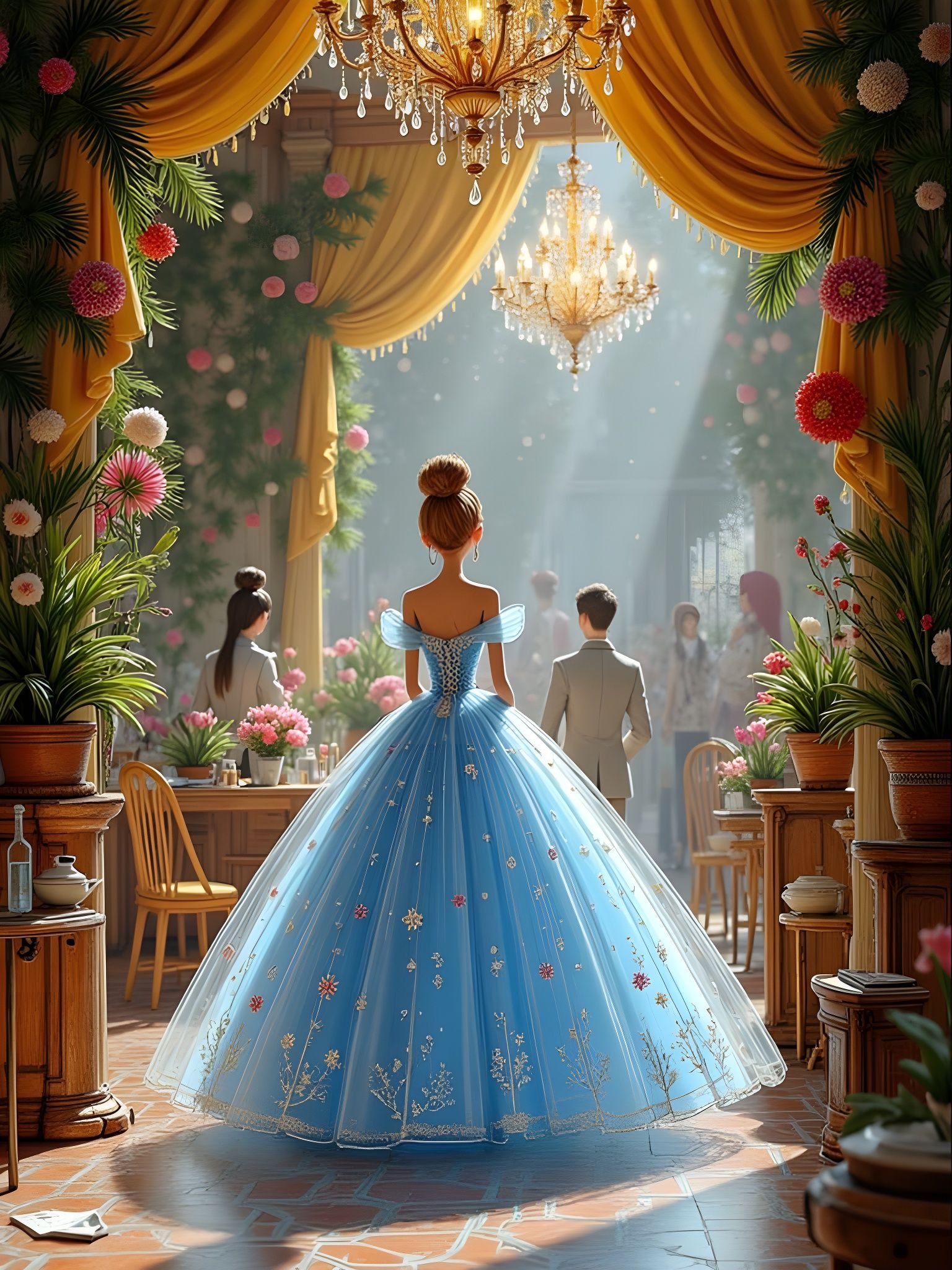 Fairytale Cinderella Enters Ballroom in Shimmering Gown