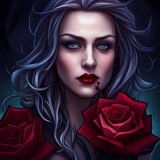 Gothic Portrait in Crimson Rose Garden