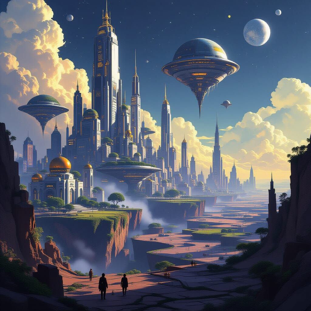 Floating Sci-Fi City Above Wasteland