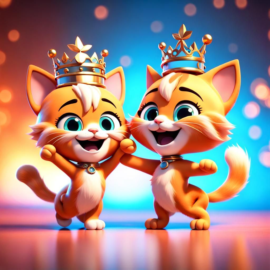 Cute Chibi Kittens Dancing in 3D Digital Art