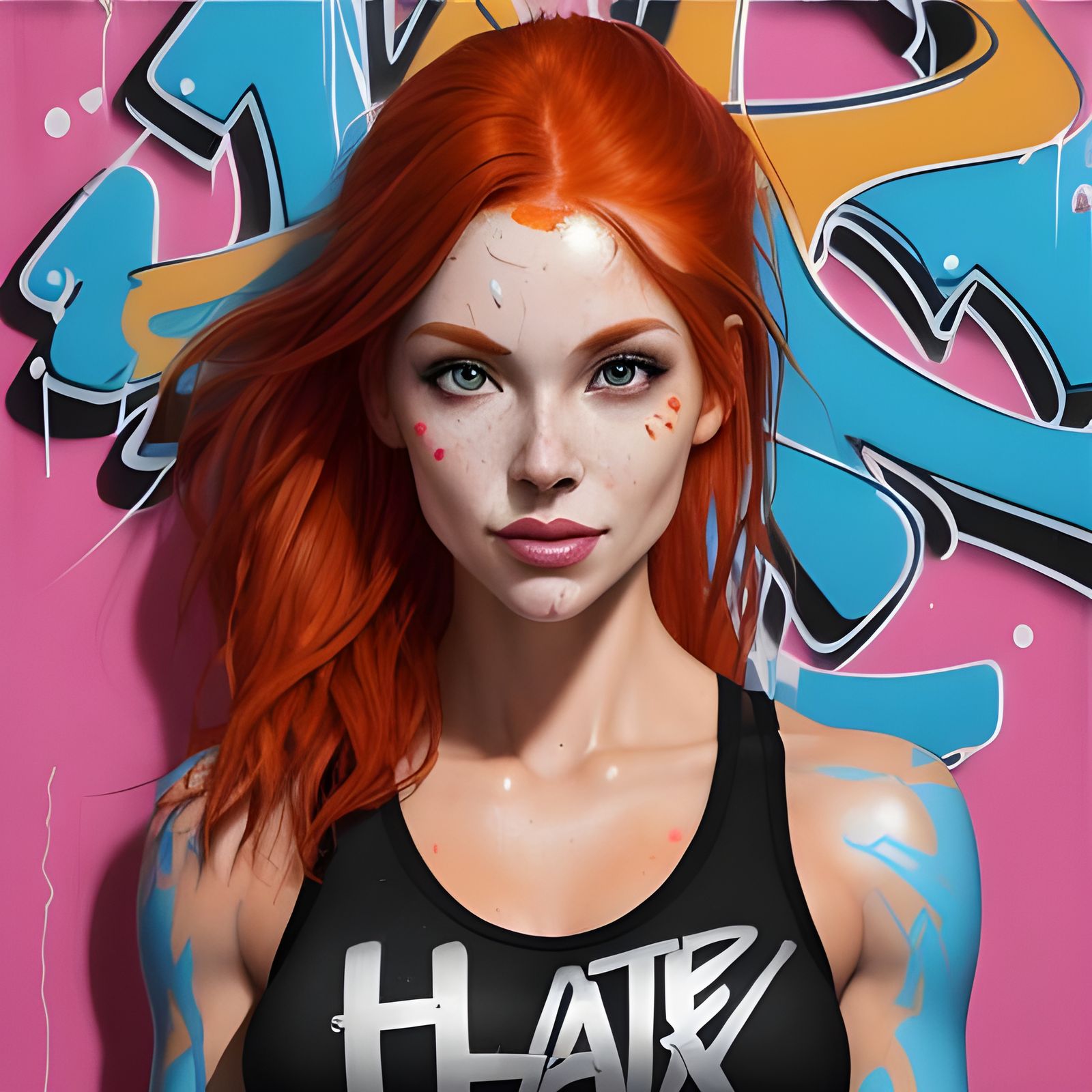 Redhead Model in Gym Gear: Graffiti Art Style