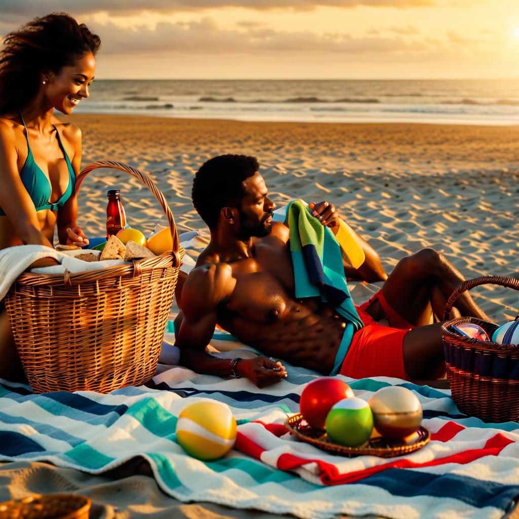 Warm Summer Afternoon Picnic on the Beach in Vibrant Realism