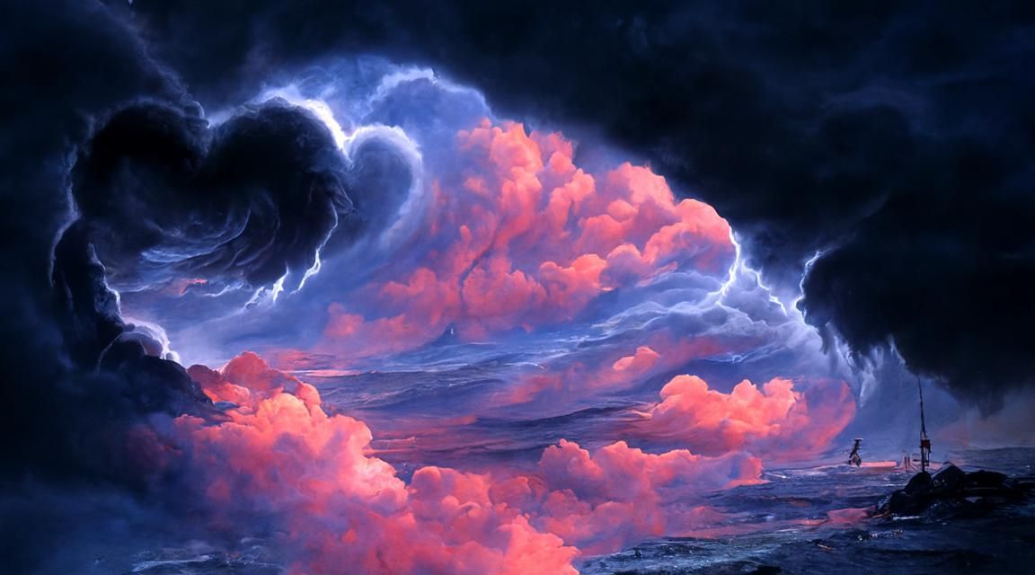 Ethereal Storm Heart Cloudscape in Golden Light