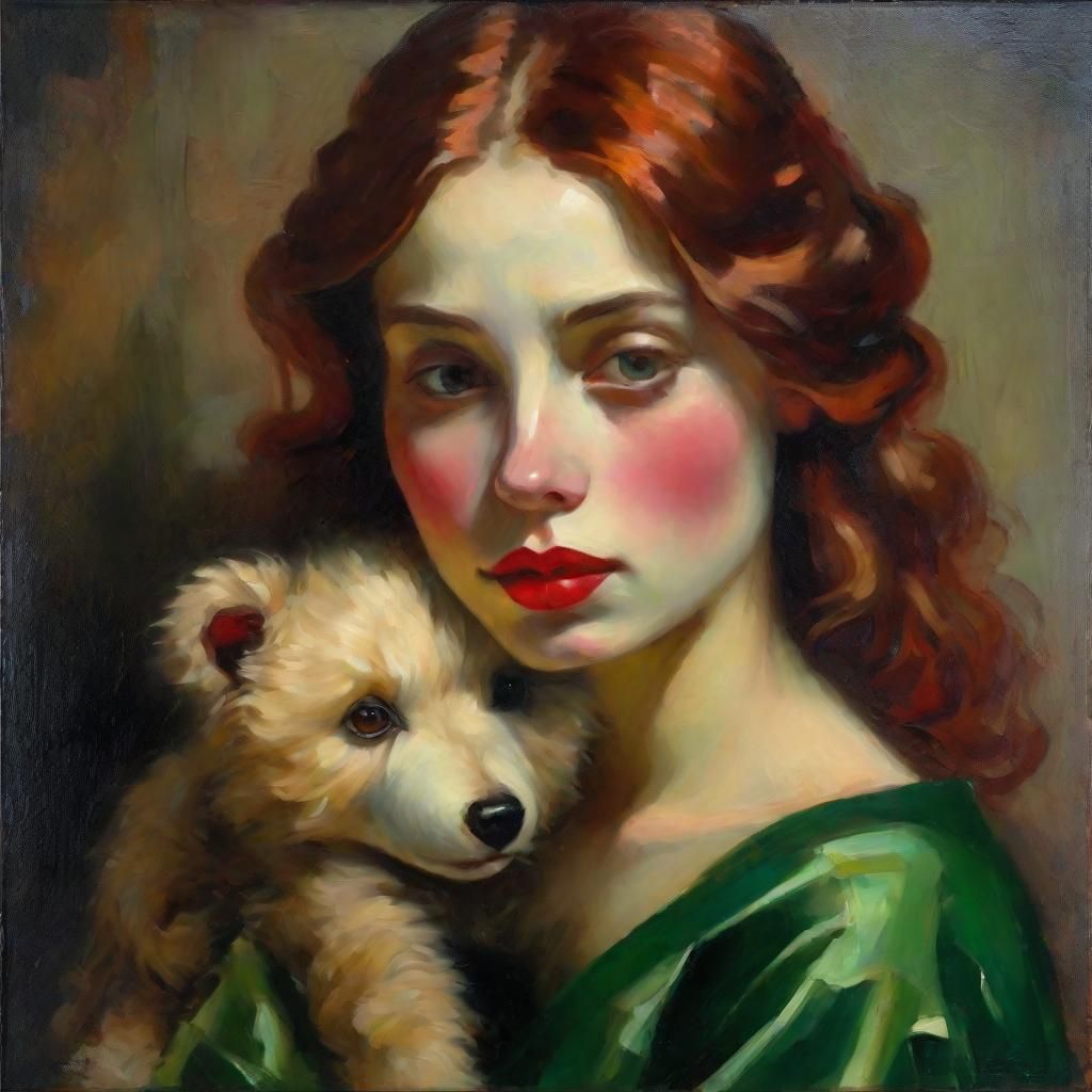 Vampire with Teddy Bear in Old Masters Style