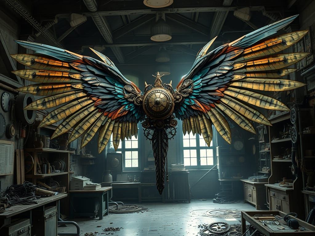 Steampunk Wings in Victorian Lab, Cinematic 8K Style