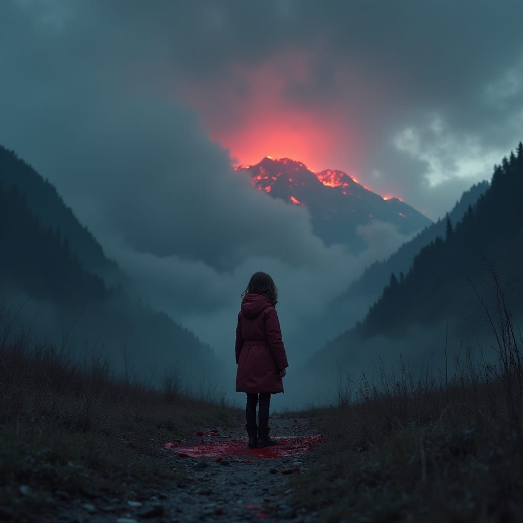 Eerie Caucasus Mountains Portrait in a Surreal Style