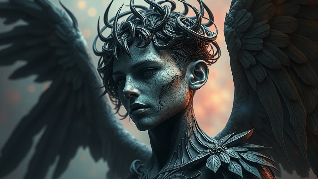 Siickbrain with Dark Angel Wings in Surreal Style