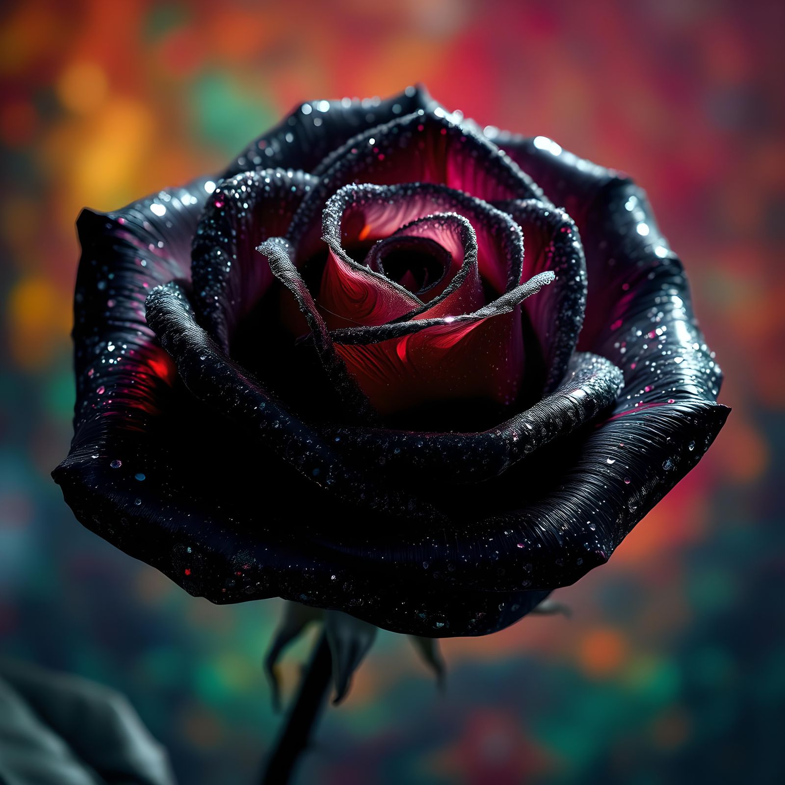 Crystallized Black Rose: Hyperrealistic Digital Art
