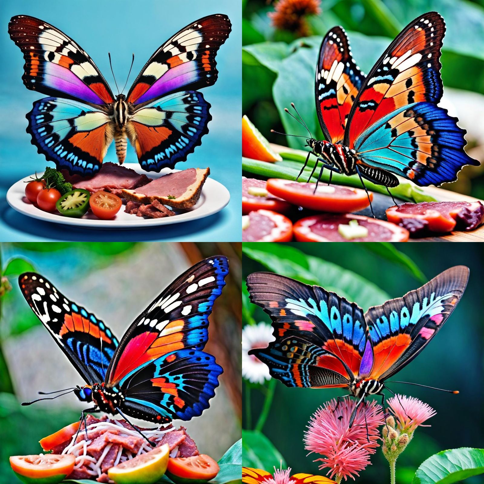 Giant Colorful Butterfly Eating Meat