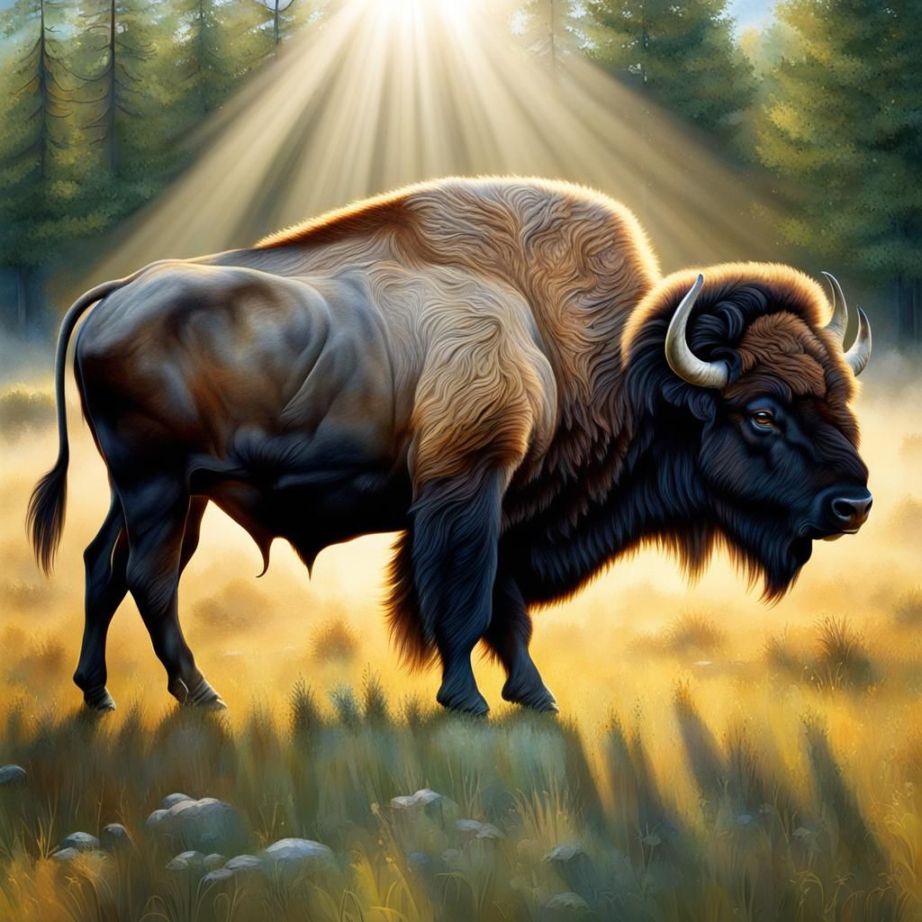 Large buffalo in a meadow