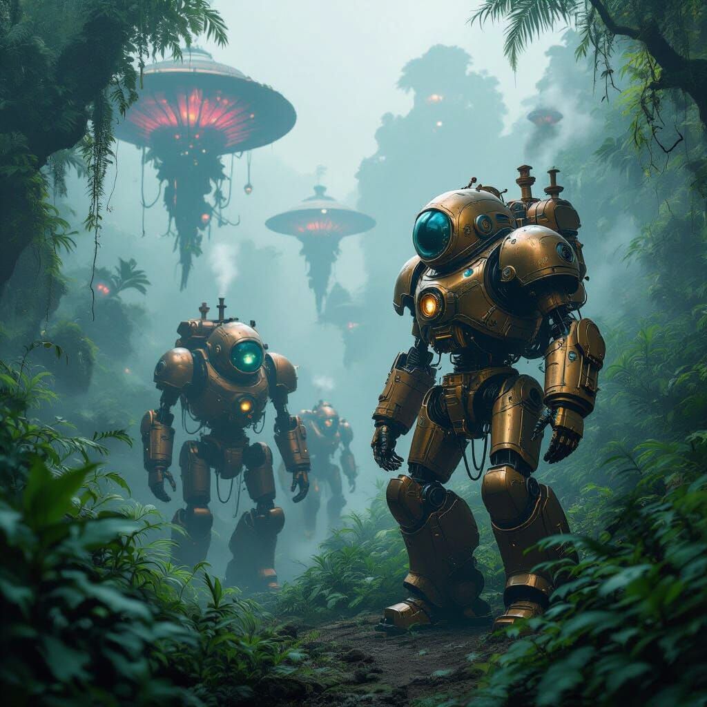 Steampunk Explorers in an Alien Jungle