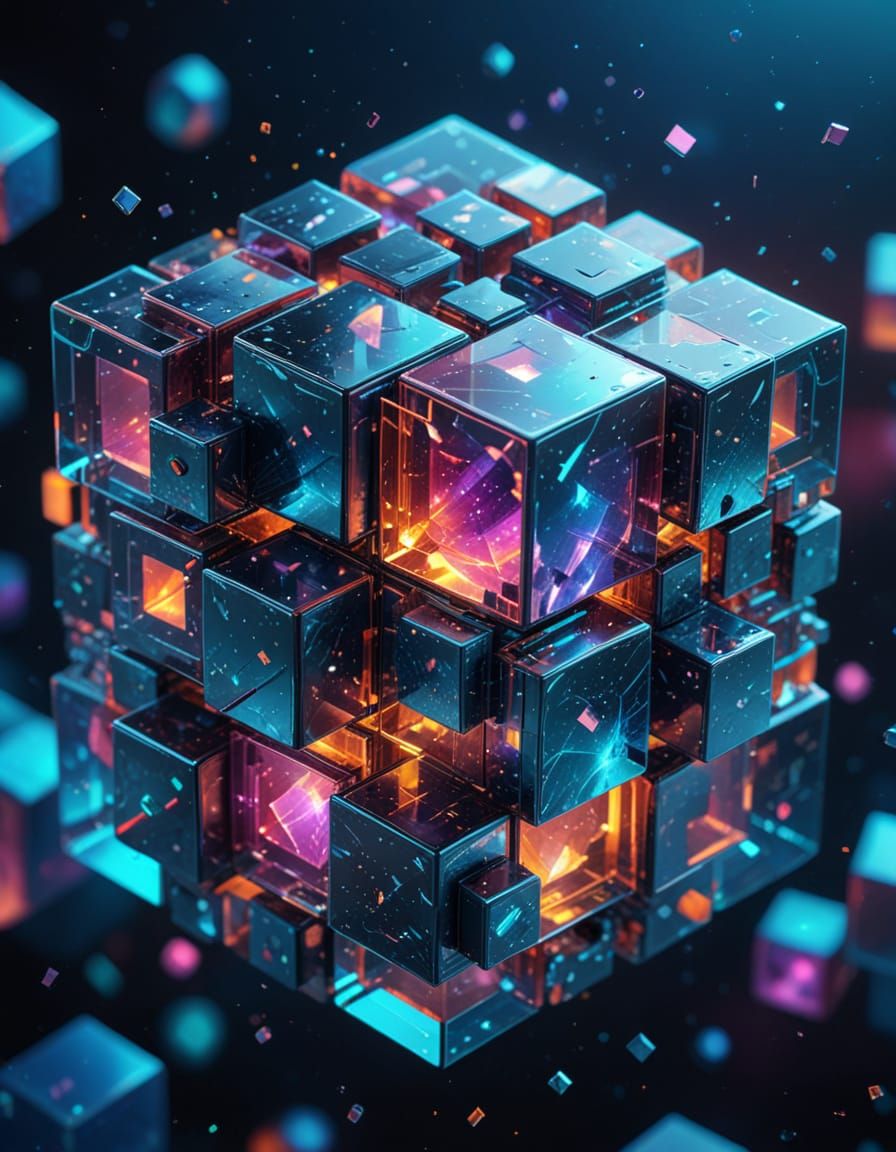 Hyper-Realistic Geometric Abstraction in Vibrant Cosmic Colo...