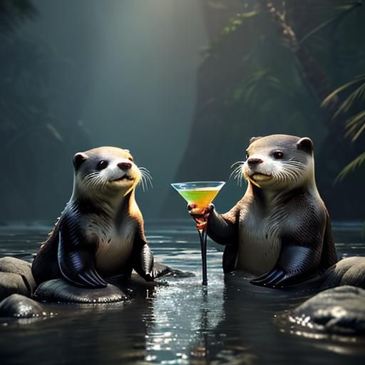 Otters Drinking Martinis: 3D Game Cinematic Render