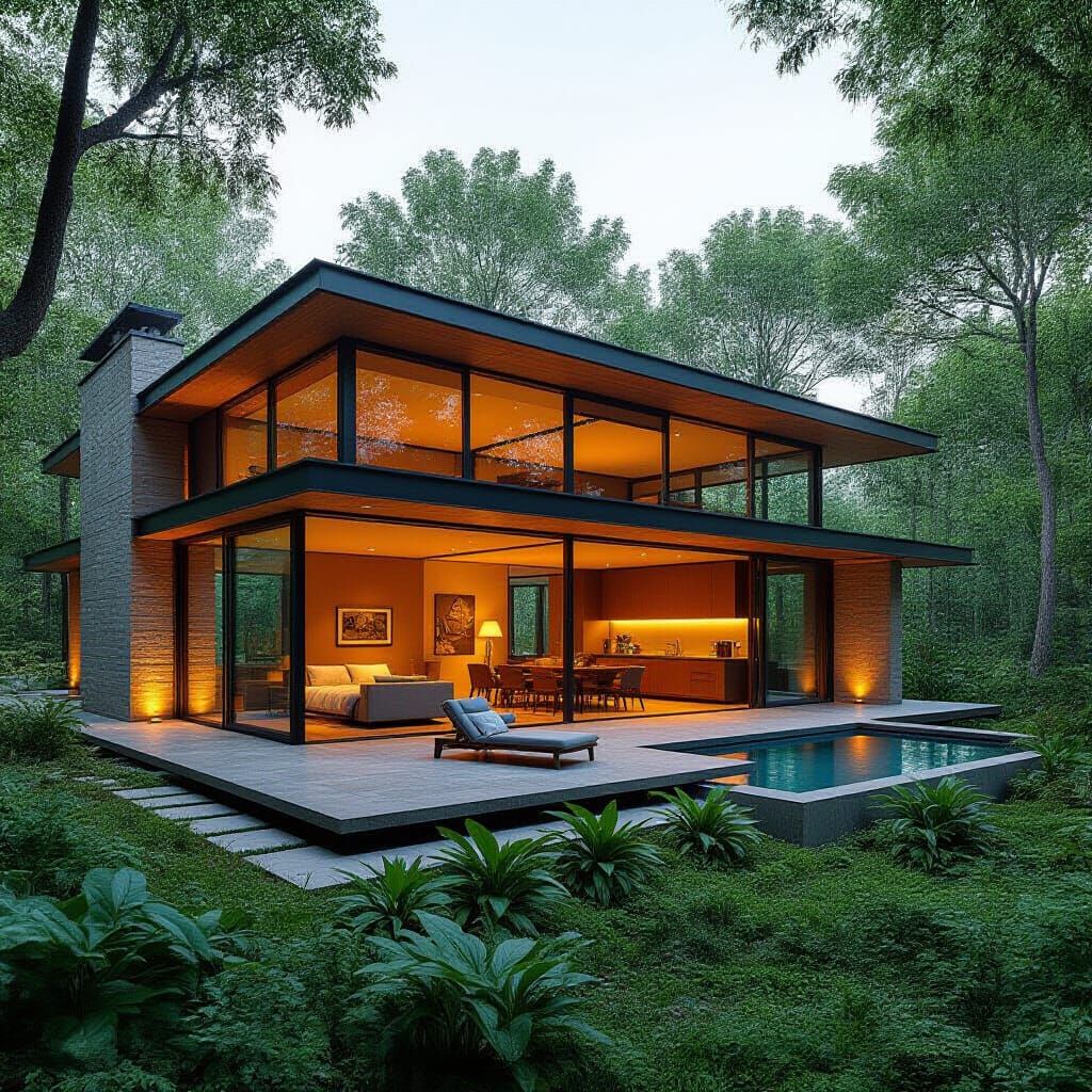 Photorealistic Glass House Inspired by Modernist Architects