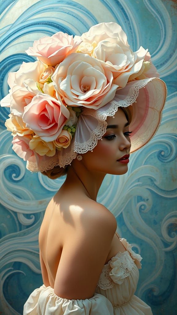 Lavish Rococo-Style Woman in an Opulent Easter Bonnet