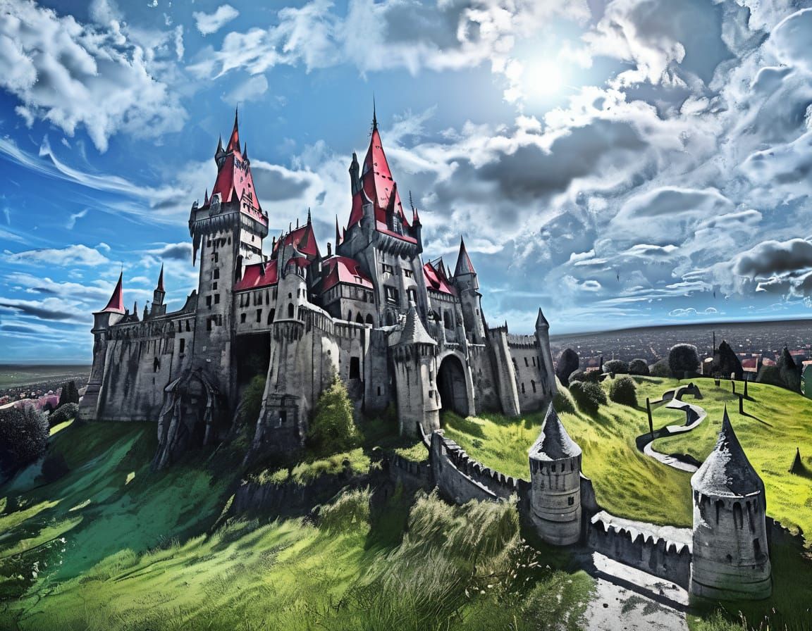 Haunted Corvin Castle in Gothic Surrealist Style