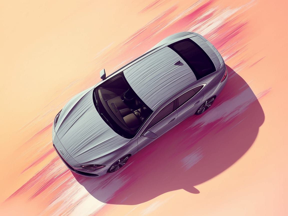 Sleek Grey Car Silhouette in Vibrant Paint Smears