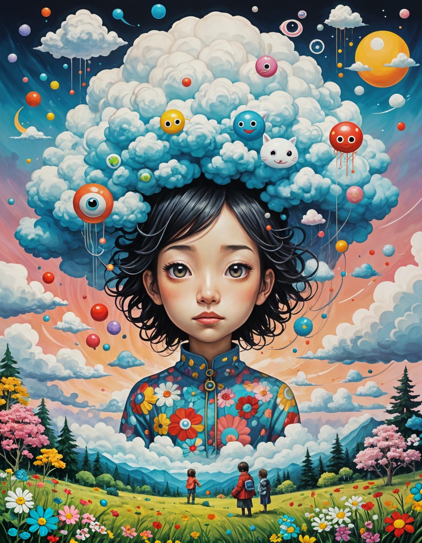 Whimsical Cloud Envelops Dreamer in Vibrant Pastels