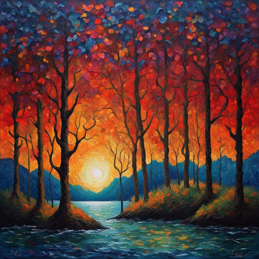 Dreamlike Forest Abyss in Neo-Impressionist Oil Painting