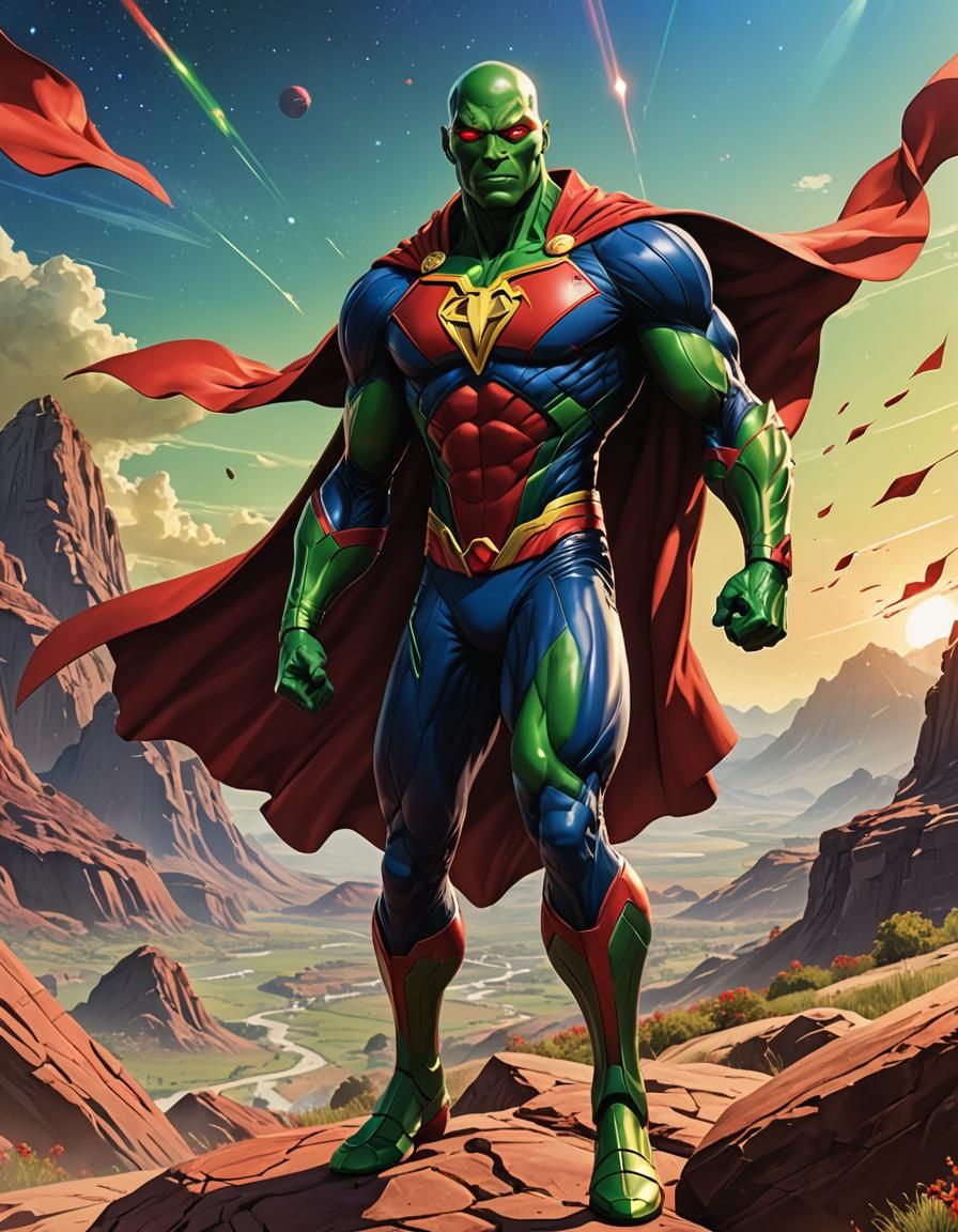 Martian Manhunter Heroic Pose in 3D Anime Style