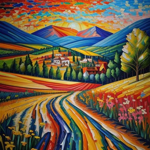 Mosaic Landscape in Expressionist Impasto Style