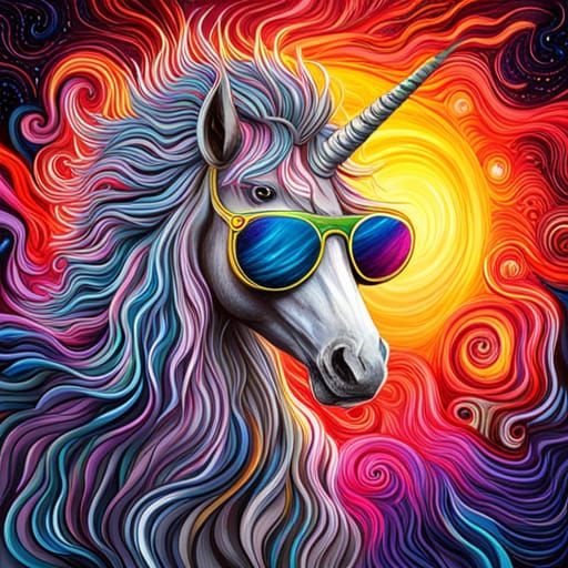 Psychedelic Unicorn in Graffiti Street Art Style