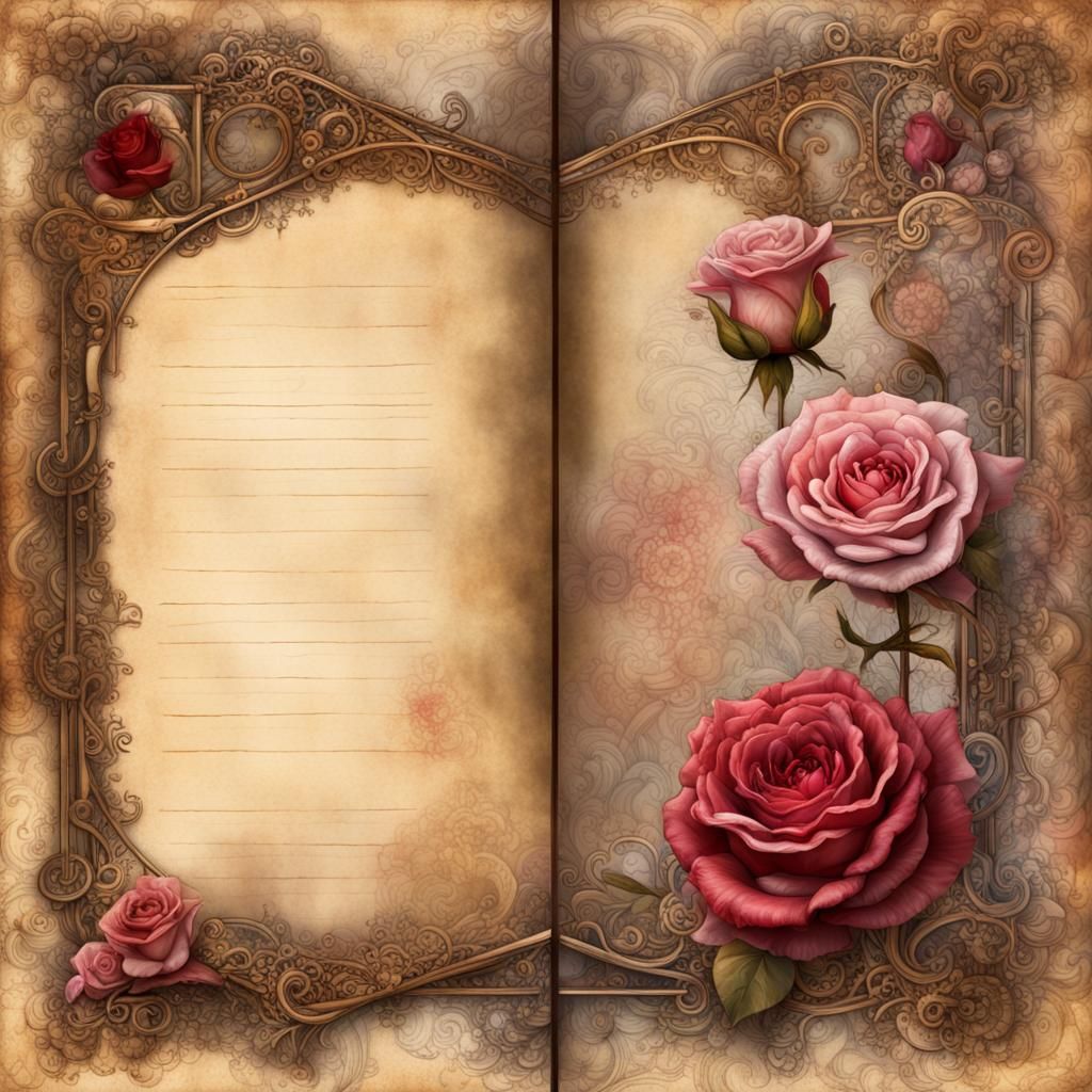 Steampunk Roses and Lace on Vintage Paper