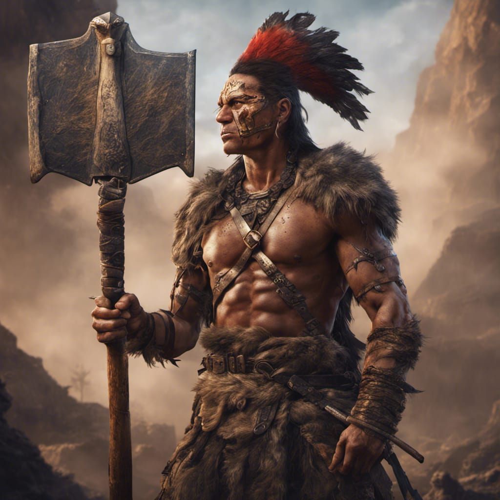 Cherokee Warrior with Tomahawk: Detailed Matte Painting
