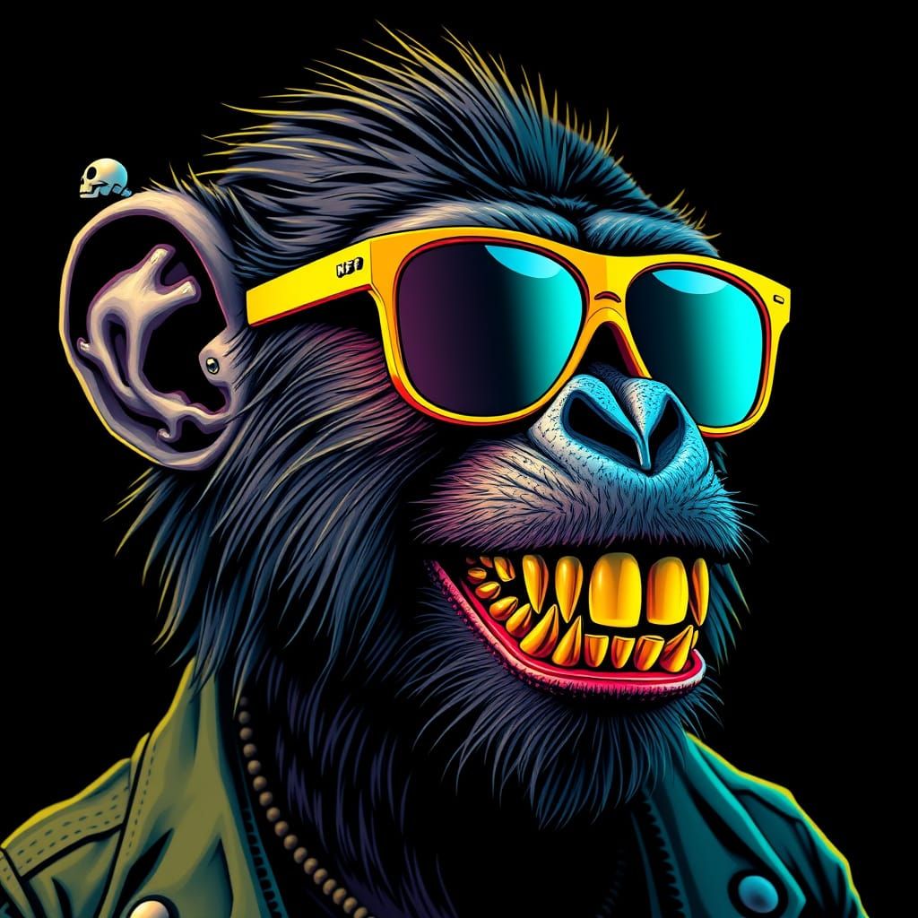 Rebellious NFT Punk Ape in Futuristic Neon Streetwear