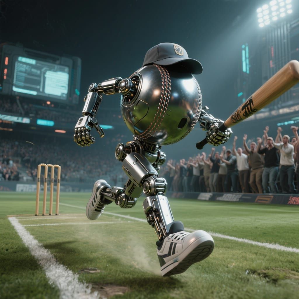 Futuristic Cricket Ball Athlete in Cyberpunk Style