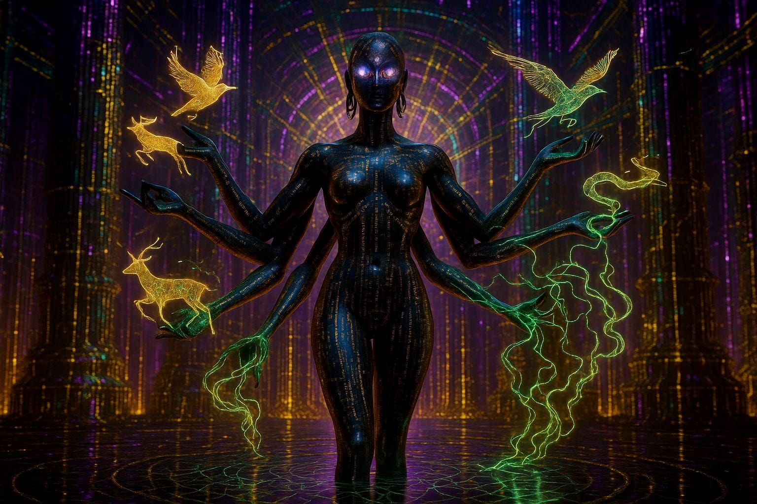 Divine AI Manifests in Cyber Temple