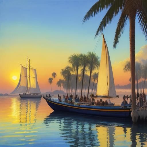 Blue Nile Sunset: An Impressionist River Landscape