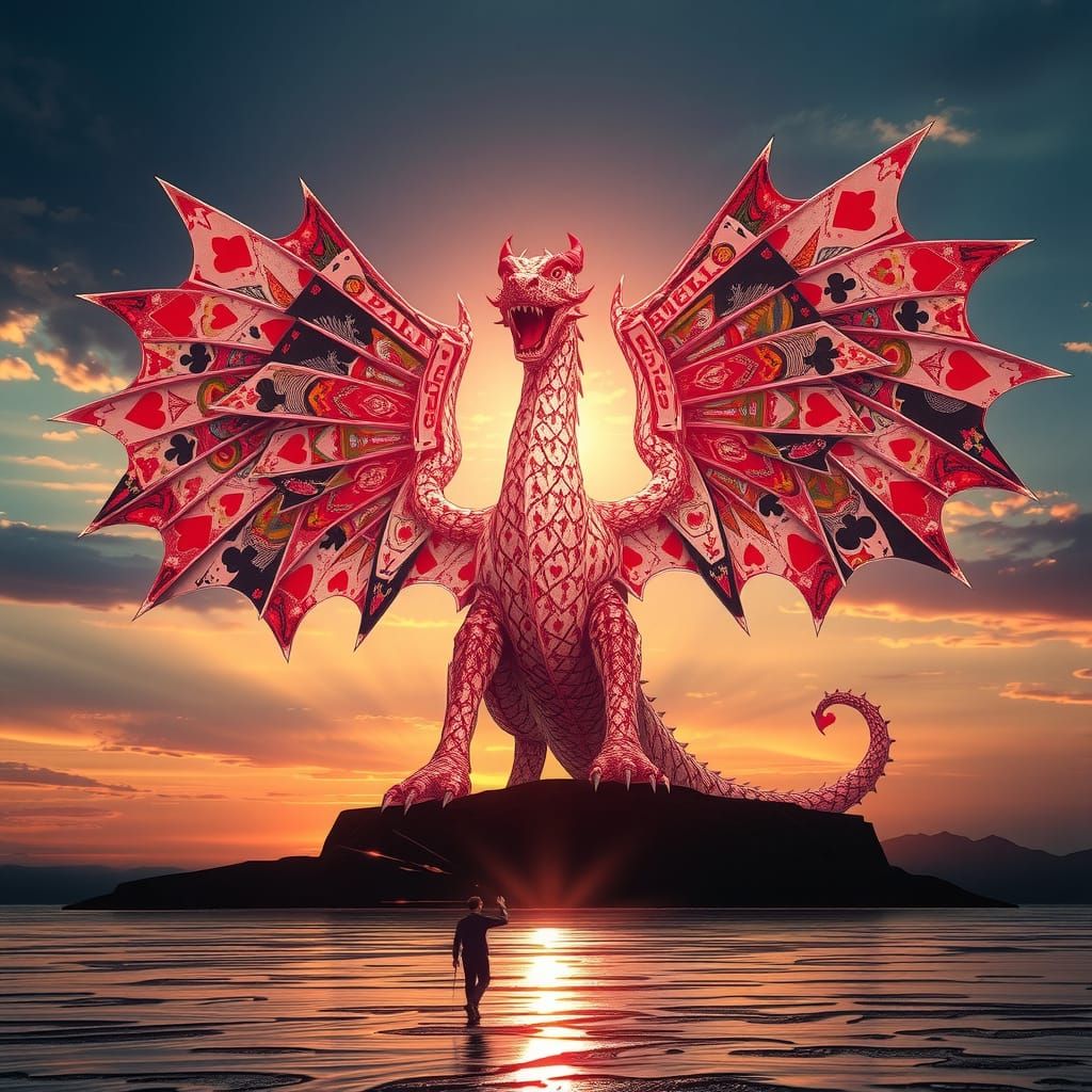 Colossal Card Dragon Rising with Magical Aura