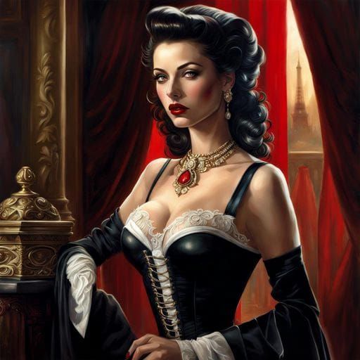 Elegant French Mistress Portrait in Dark Fantasy Style