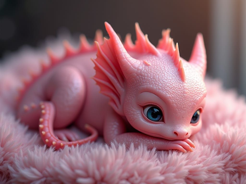 Adorable Pink Baby Dragon in Hyper-Realistic Detail