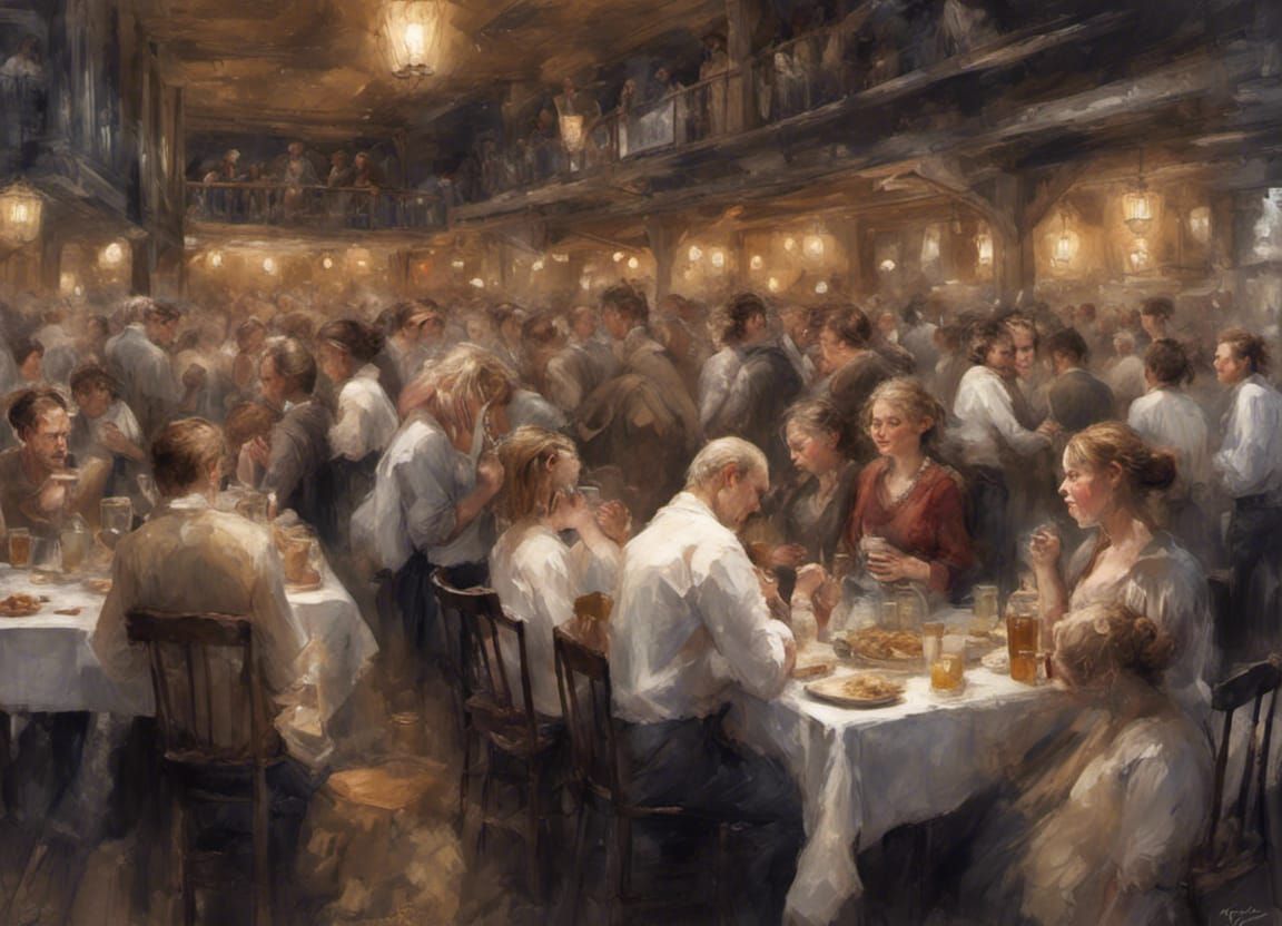 Oktoberfest Biergarten Celebration as Fine Art Oil Painting