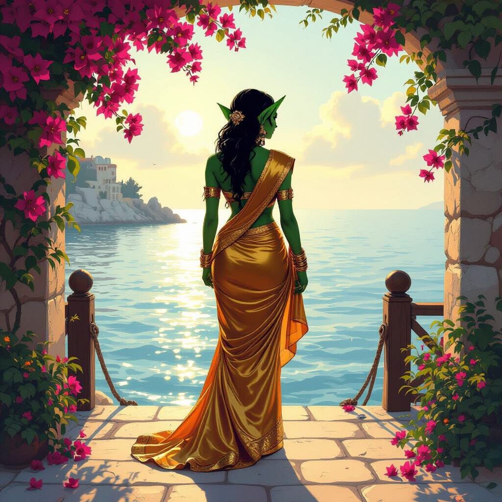 Goblin Woman in Saree on Mediterranean Dock