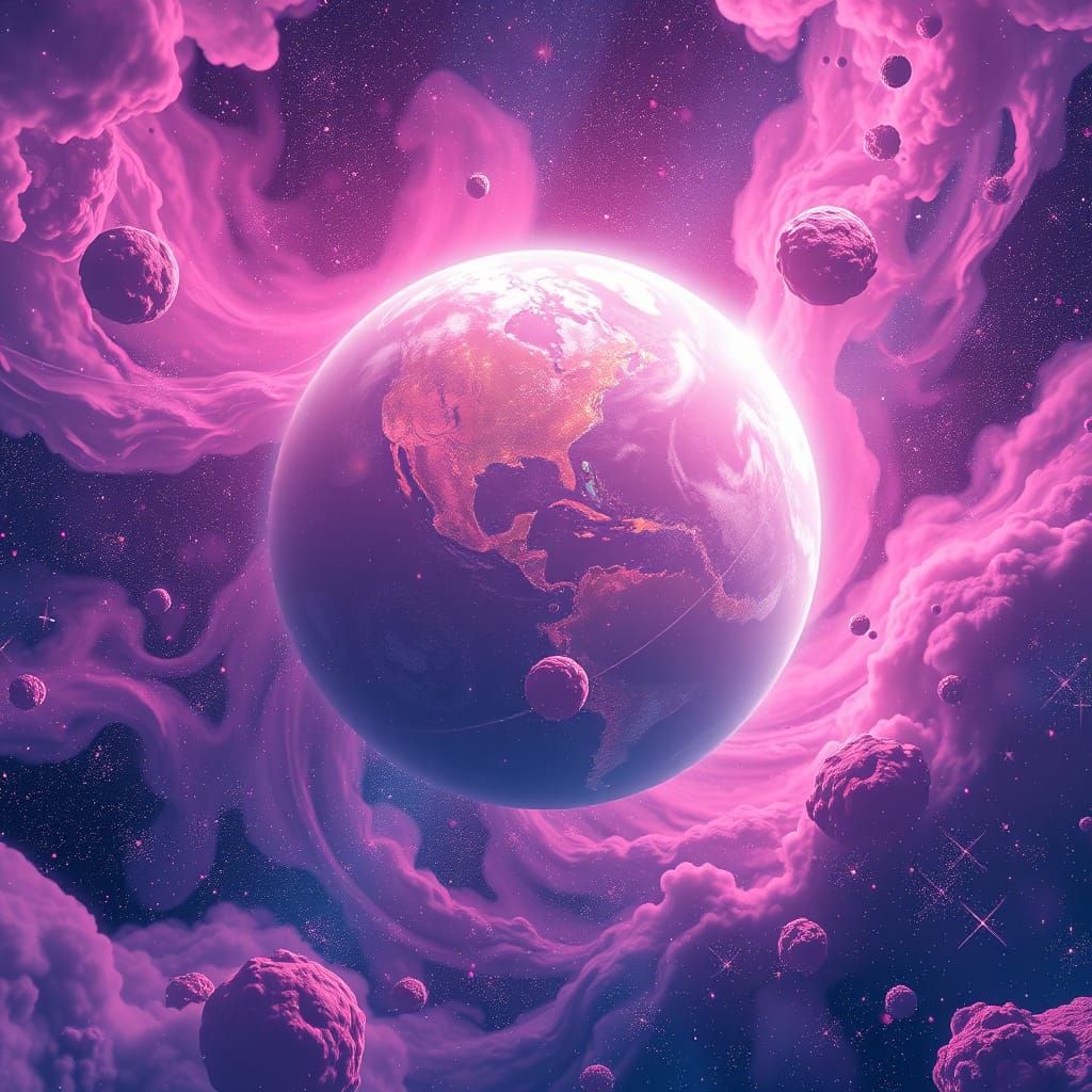 Cosmic Wonder: Swirling Space Dust & Bioluminescent Planets