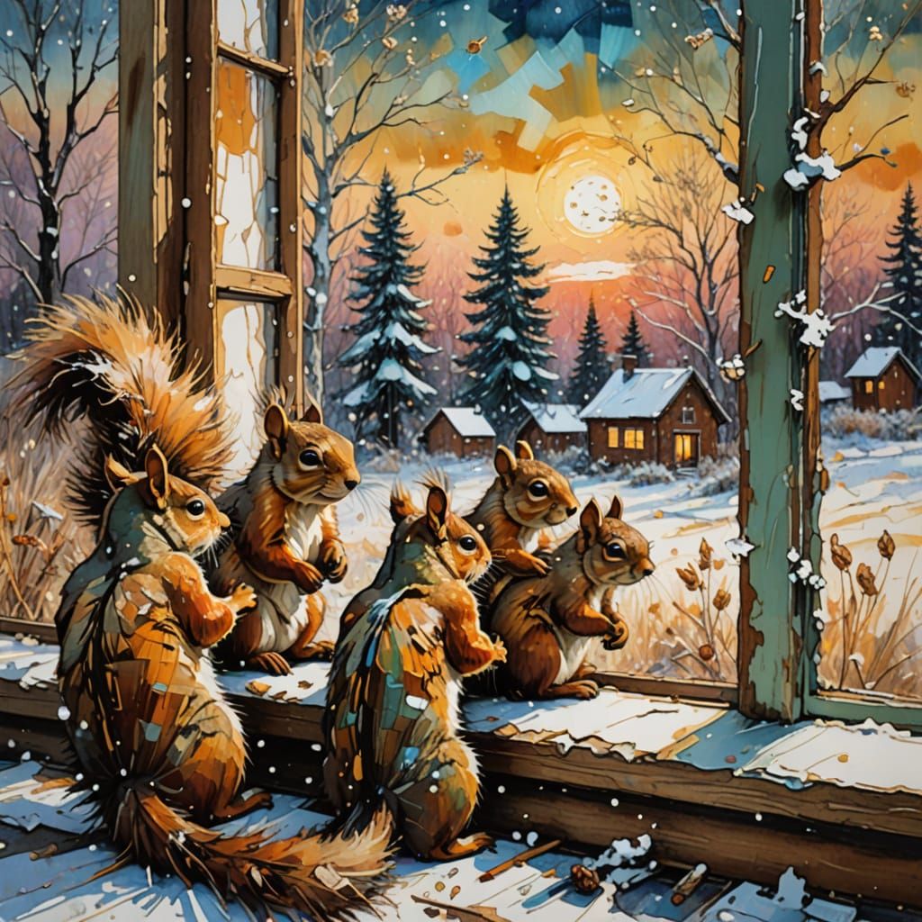 Squirrels in a Winter Wonderland Scene