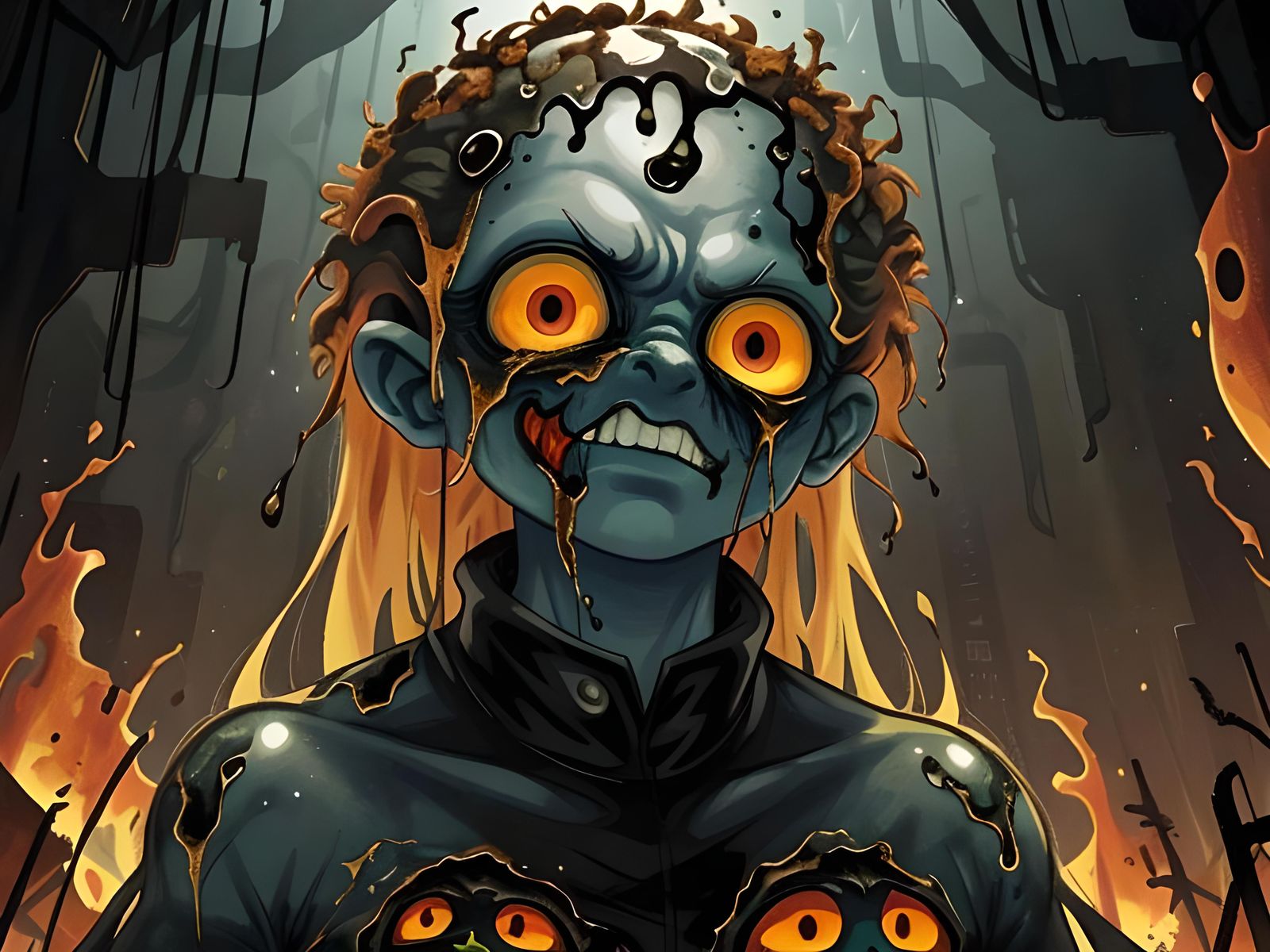 Nightmarish Goblin Chimera in Molten Steel