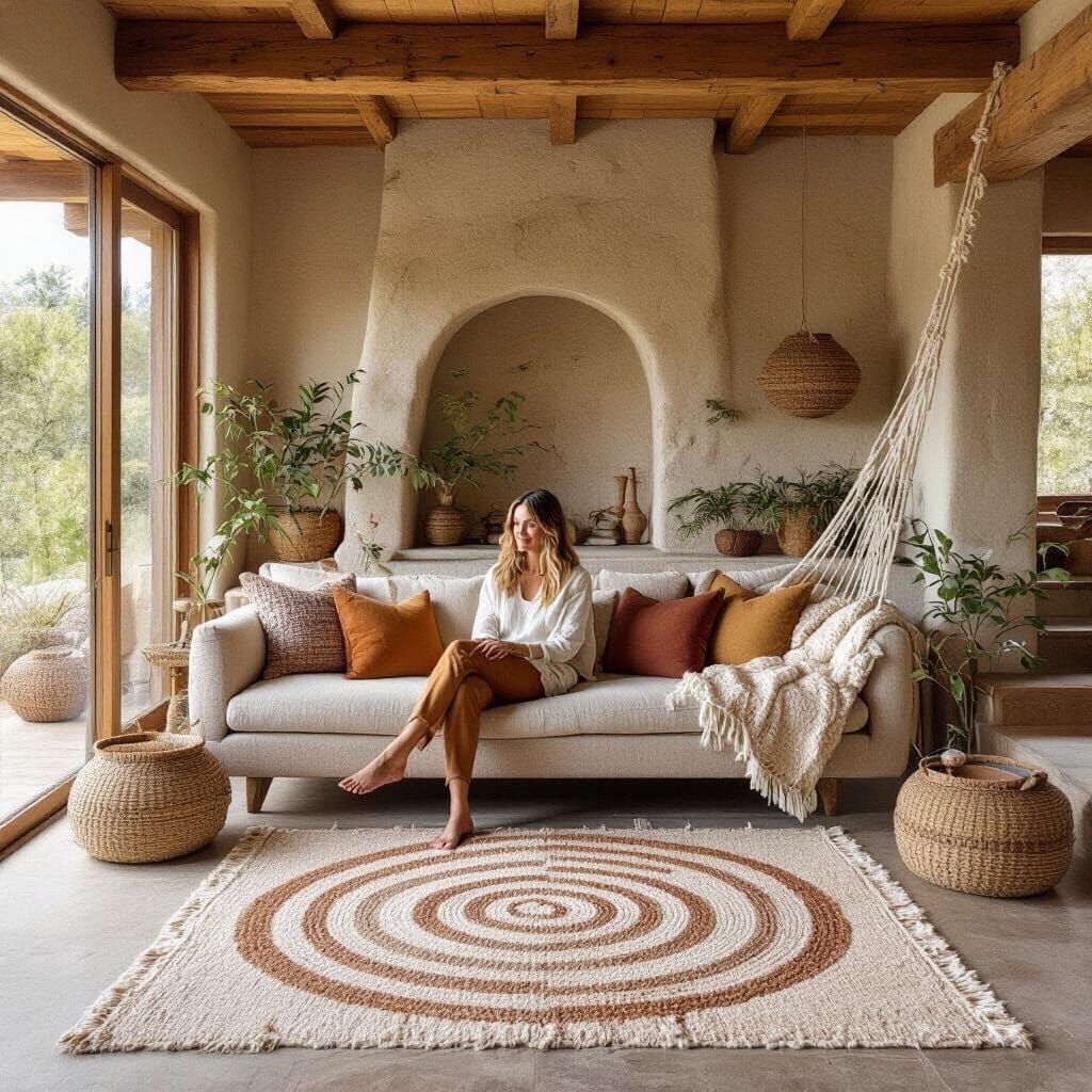 Cozy Earth-Toned Living Space with Natural Textures