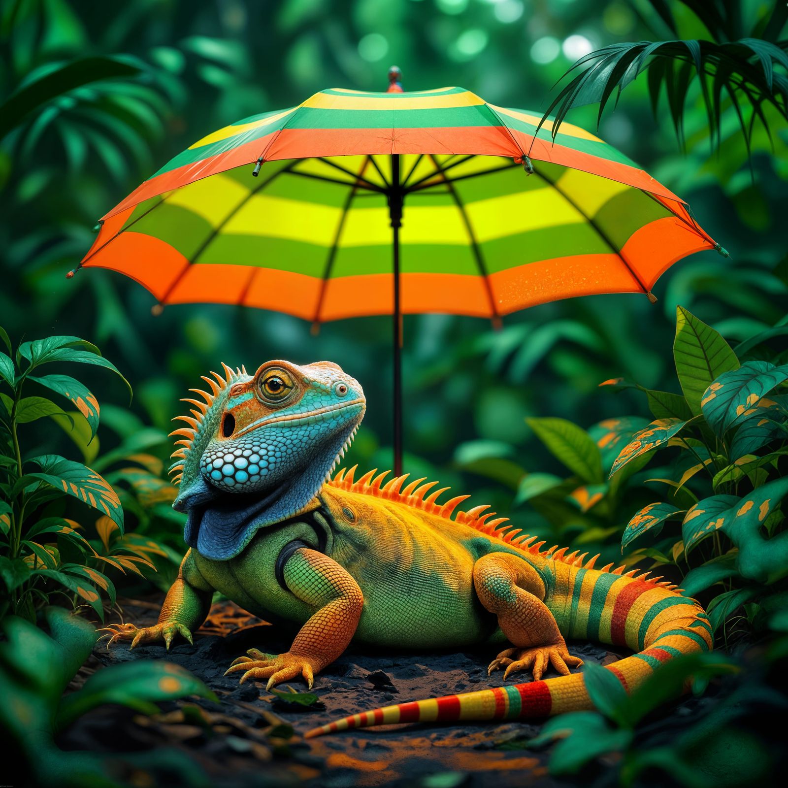 Neon Lizard Lounging: A Fantastical Digital Art Piece
