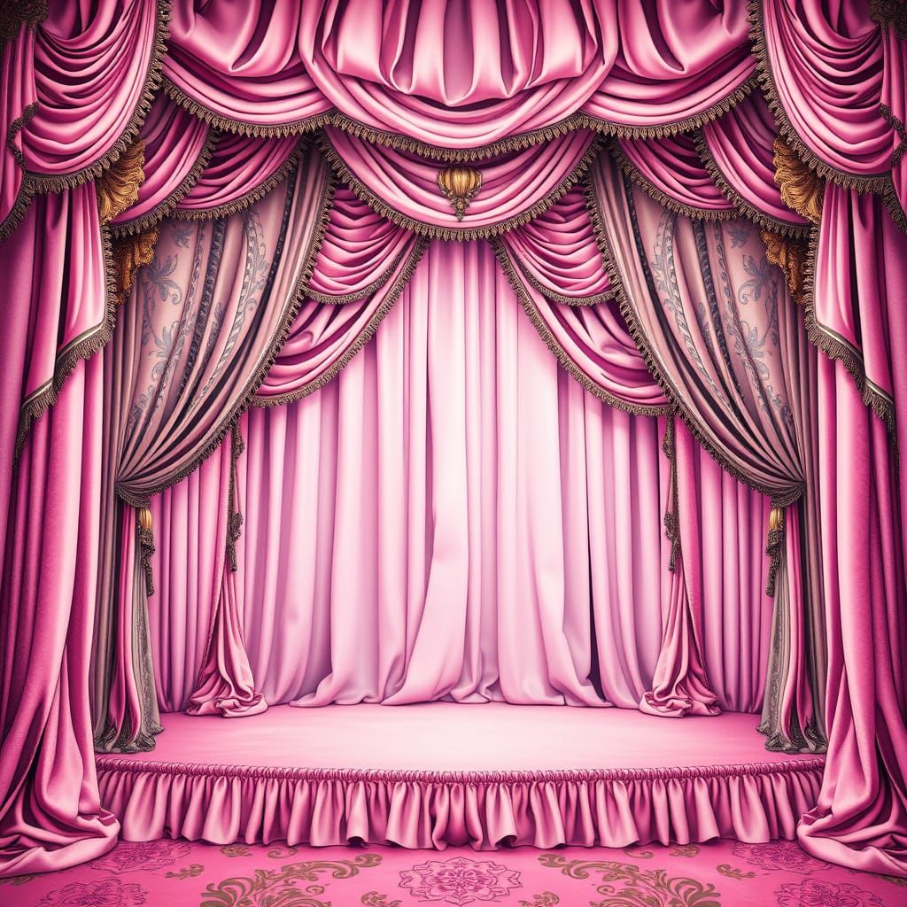 Victorian Stage Curtain Intricate Drawing in Art Nouveau Sty...