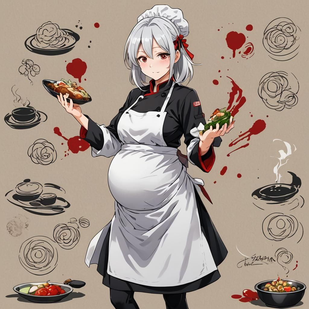 Pregnant Anime Chef in Manga Style