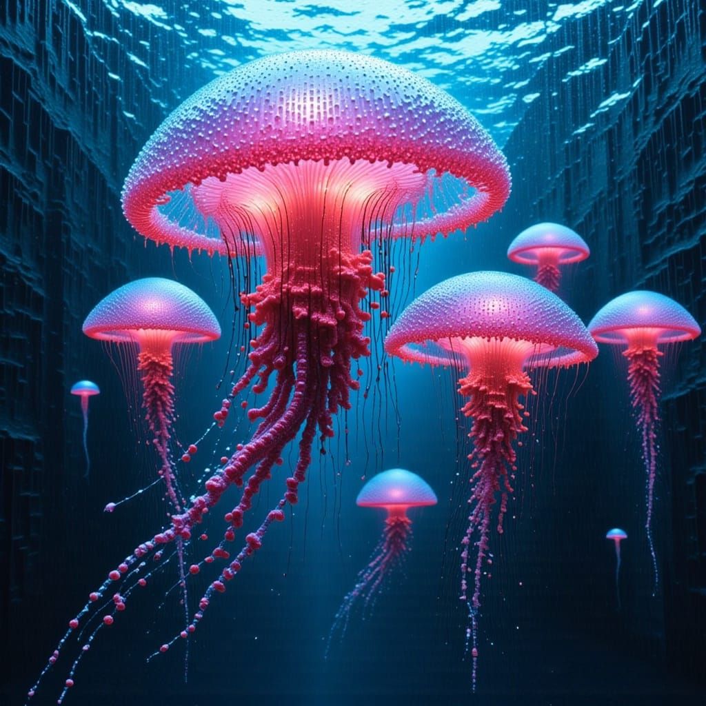 Ethereal Jellyfish Underwater in Digital Art Style