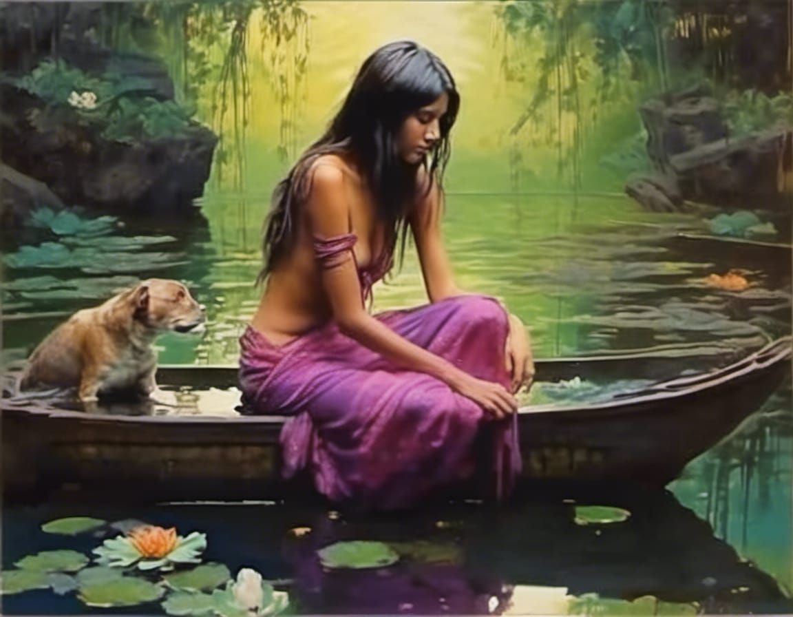 Goddesses in Bioluminescent Lotus Pond