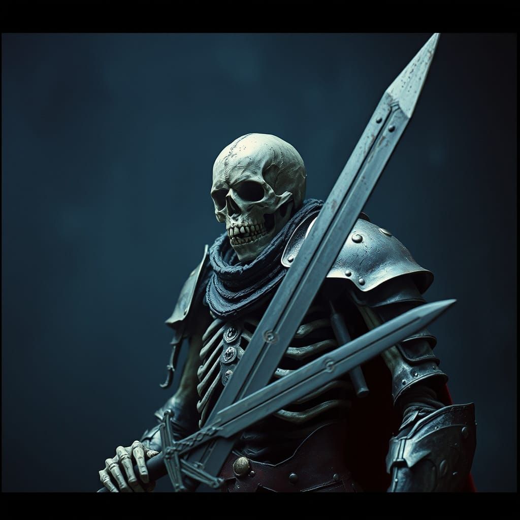 Dark Fantasy Skeleton Knight in Rusty Armor