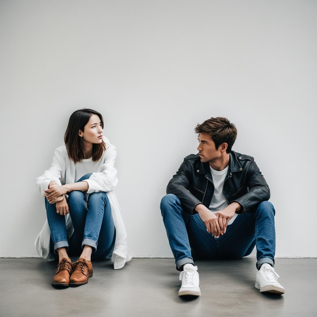 Intimate Moment: Couple Gazing on White Background