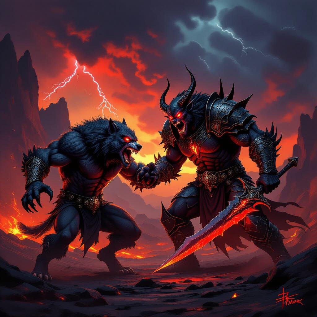 Werewolf vs Demon in Volcanic Hellscape